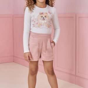 Conjunto infantil Kukie blusa estampada e short rosa