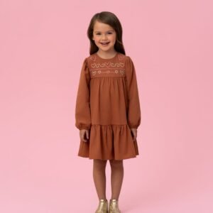 Vestido Infantil Mon Sucré Manga Longa com Bordado de Corações