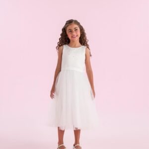 Vestido infantil Petit Cherie em tule midi off white