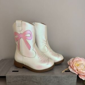Bota Holográfica com Laço Rosa