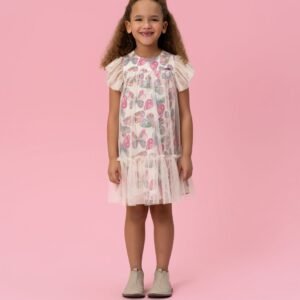 Vestido Infantil Mon Sucré em Tule Estampado com Borboletas