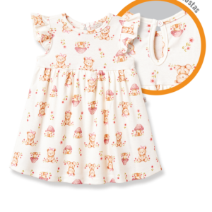 Vestido Bebê com Body Estampado Ursinha Creme