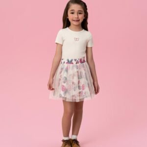 Conjunto Infantil Mon Sucré com Blusa e Saia em Tule Estampado