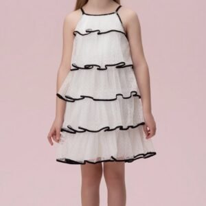 Vestido infantil Petit Cherie em tule com detalhe contrastante off white
