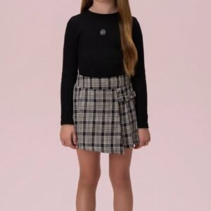 Conjunto infantil Petit Cherie blusa manga longa e short-saia xadrez