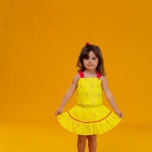 CONJUNTO ESTAMPA FLAMINGO AMARELO NEON