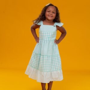 VESTIDO XADREZ VERDE AGUA