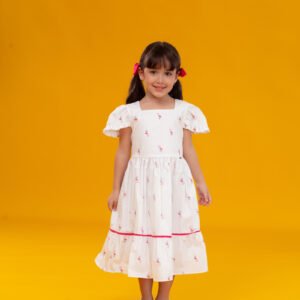 VESTIDO ESTAMPA FLAMINGO FUNDO BRANCO