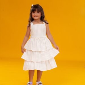 VESTIDO XADREZ BEGE E BRANCO