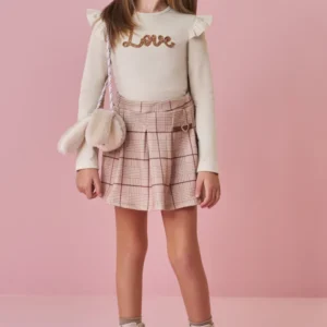 Conjunto Infantil Blusa em Cotton com Short Saia Xadrez