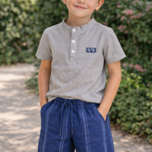 Conjunto Infantil Camiseta com Botões + Short Azul tam 02