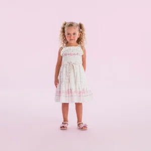 Vestido Infantil Off White Estampa Flores