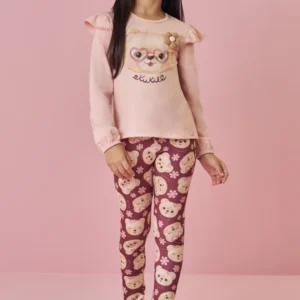 Conjunto de Blusa Alongada em Cotton e Calça Legging em Malha Power