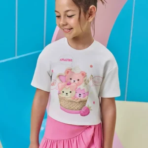 Conjunto de Blusa em Malha Power e Short Saia em Tecido de Viscose