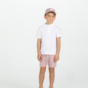 Conjunto Camisa Branca e Short Listrado