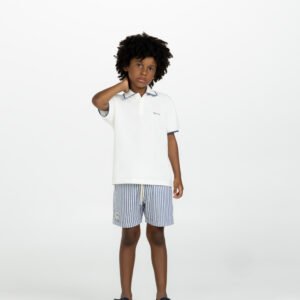 Conjunto Polo Branca e Short Listrado