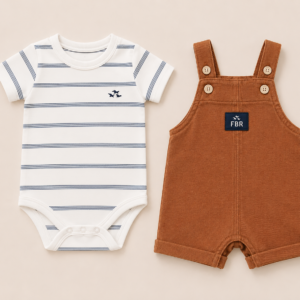Conjunto Infantil Jardineira com Body Listrado