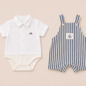 Conjunto Bebê Salopete Listrada Azul + Body Camisa