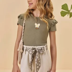 Conjunto de Blusa em Canelado de Viscose e Shorts em Moletom Linho sem Pelúcia