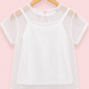 Blusa Infantil Petit Cherie com Sobreposição em Tela