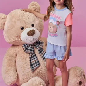 Conjunto de Pijama de Blusa e Shorts em Meia Malha